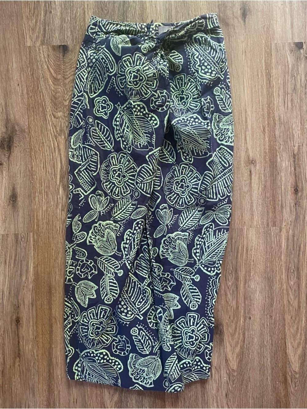 Wallis Green Blue Floral 100% Cotton Midi Skirt With Slit Zipper Size 12 Small